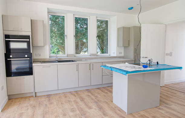 Newly installed kitchen with modern cabinets and appliances